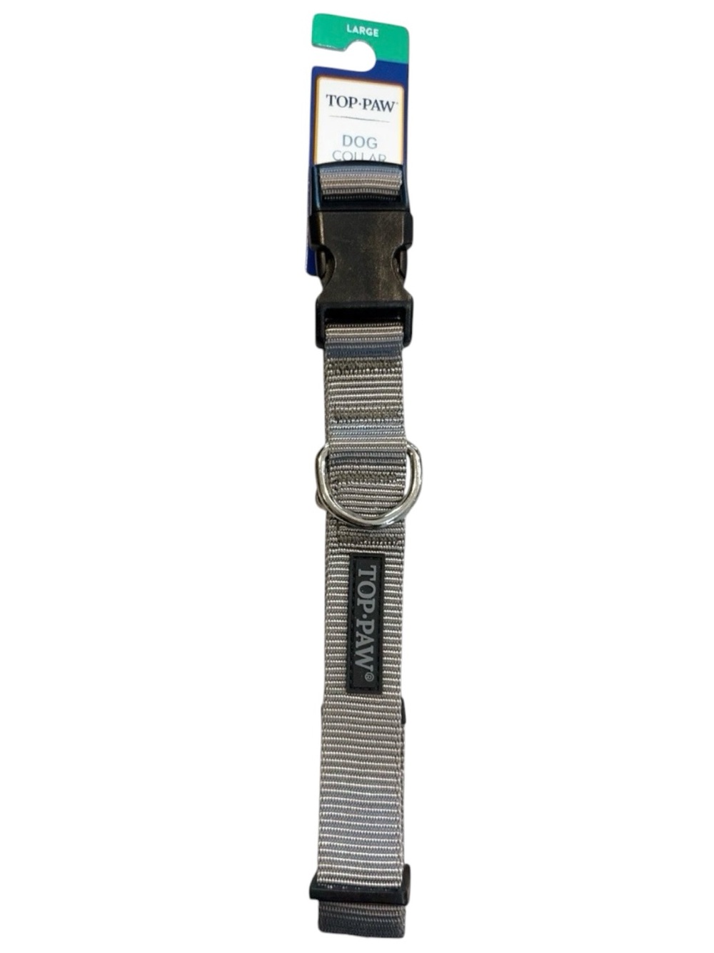 New Top Paw Large Gray Adjustable Nylon Dog Collar— Lock Buckle D-Ring For Leash